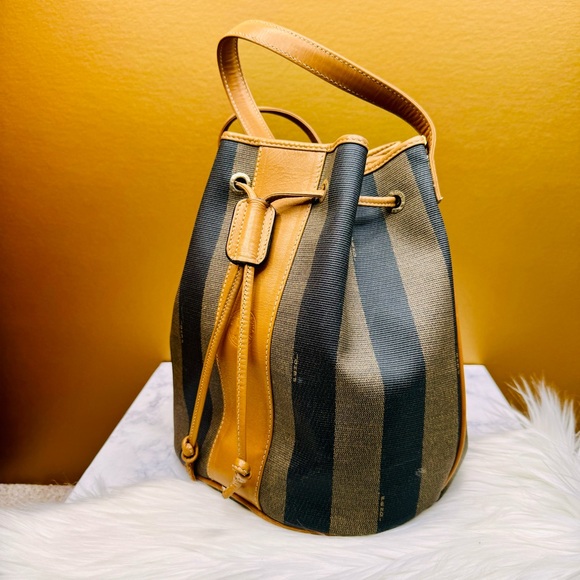 { Fendi } Vintage “Pequon” Brown & Black Crossbody Bucket Bag - Picture 3 of 15